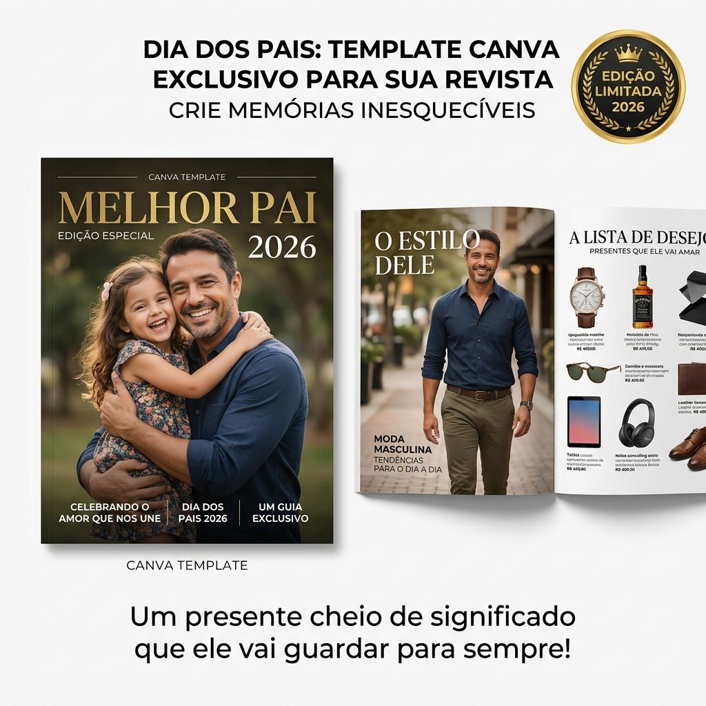 Mockup Revista Personalizável Dia dos Pais — Modelo Editável no Canva